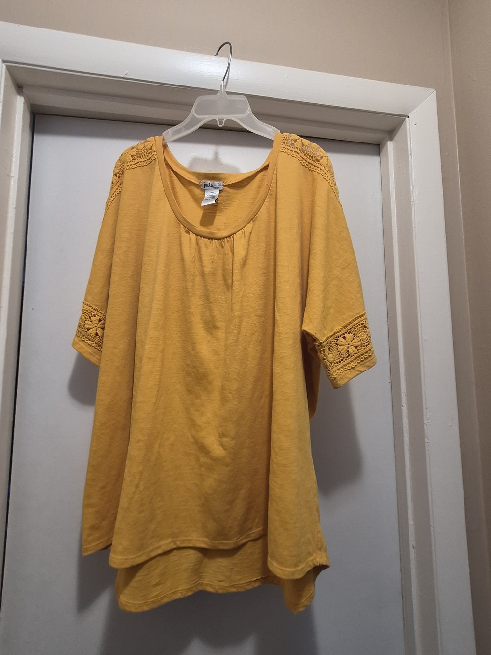 Women’s Mustard Crochet-Trim Tunic Top
